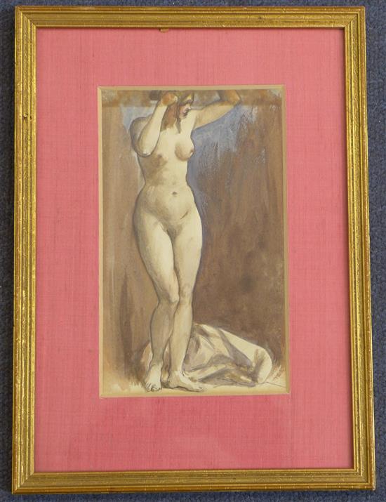 Sir William Etty (1787-1849) Standing female nude, c.1835-40, 6.75 x 4in.